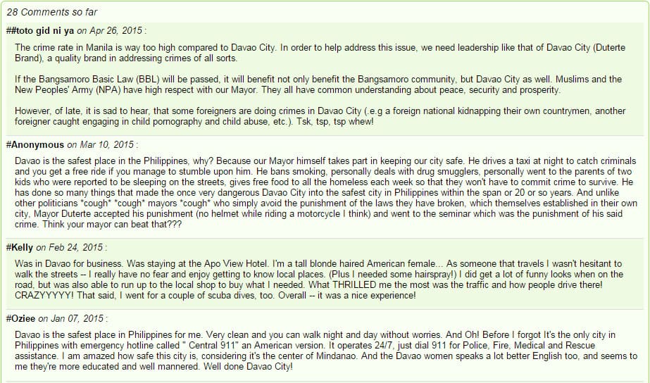 Davao City Safest City in the Philippines Comments